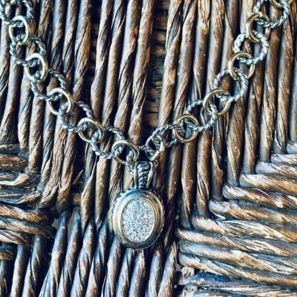 ✨✨ Silver Rope and Gold Mixed Chain Pave Rhinestone Cushion Pendant Necklace ✨ - Picture 1 of 11